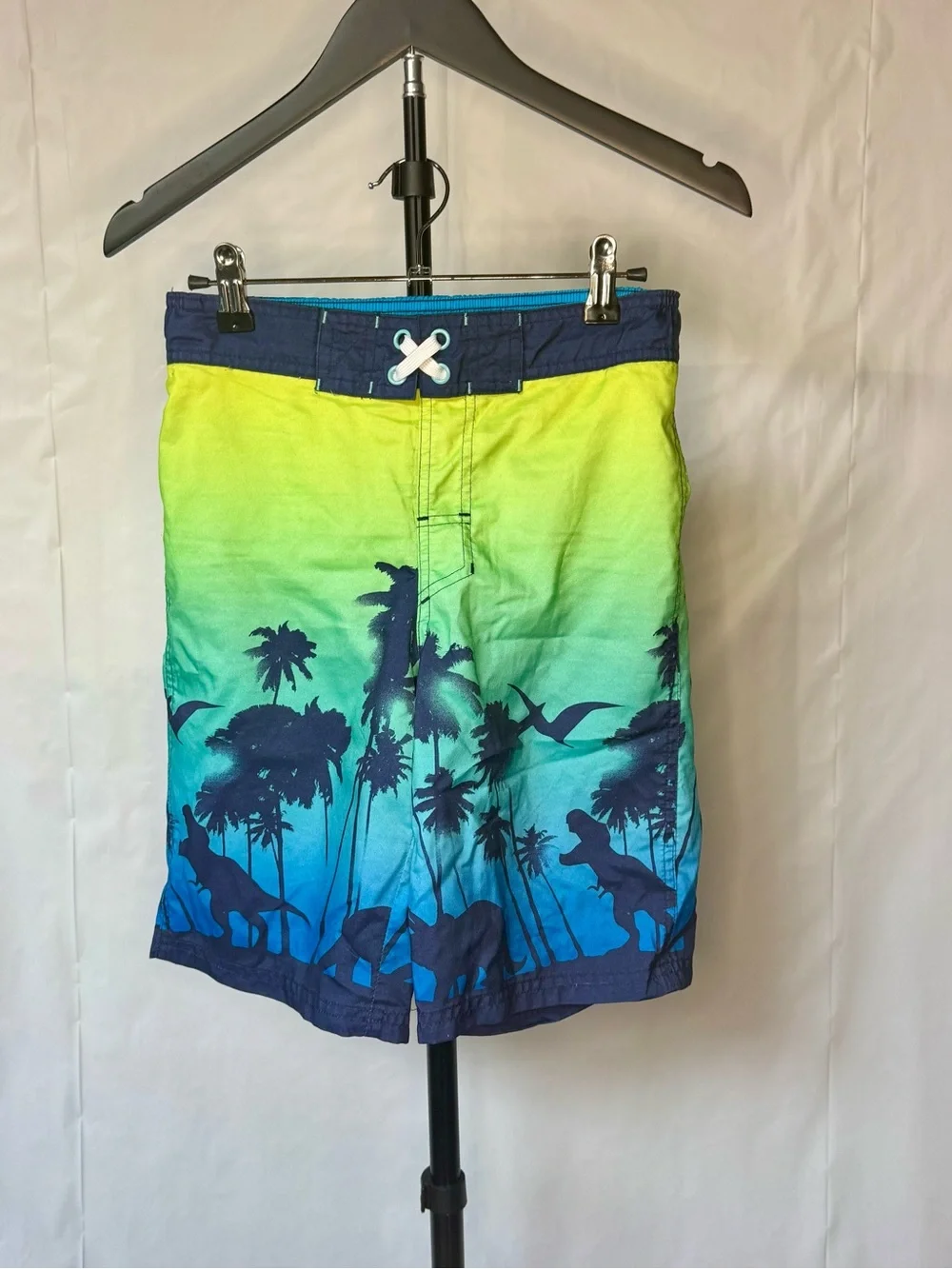 Cat & Jack Boys Gradient Dino & Palm Swim Trunks - Blue Green Yellow